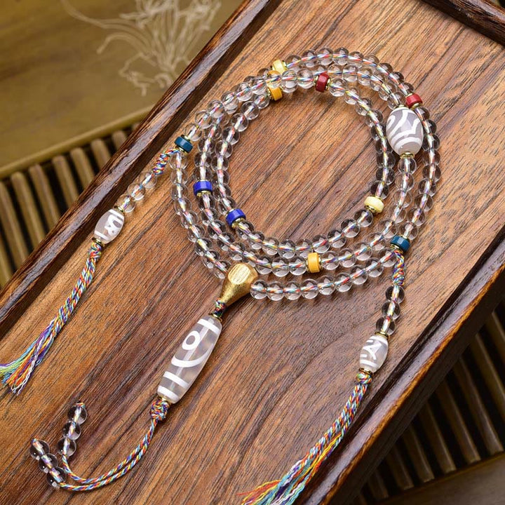 Buddha Stones 108 perles Liuli cristal Dzi perle Agate bénédictions gland Mala - Perle Dzi à deux yeux - 6 mm - image 13