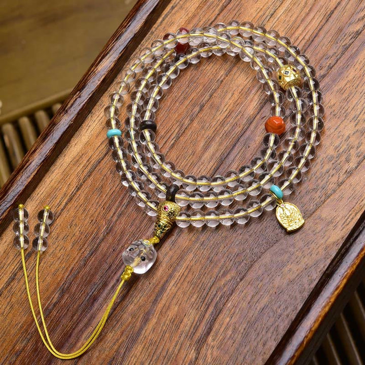 Buddha Stones 108 perles Liuli cristal Dzi perle Agate bénédictions gland Mala - Style 6 - 6 mm - image 15