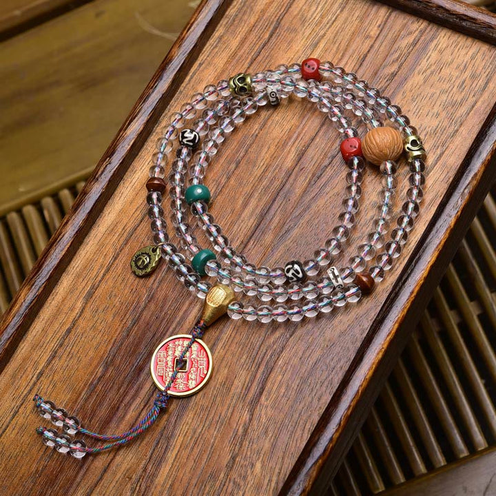 Buddha Stones 108 perles Liuli cristal Dzi perle Agate bénédictions gland Mala - Les fantômes des montagnes dépensent de l'argent - 6 mm - image 16