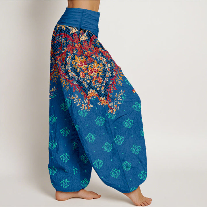 Pantalon harem à taille élastique pour femme, en coton à motif de feuilles symétriques et de Buddha Stones - image 2