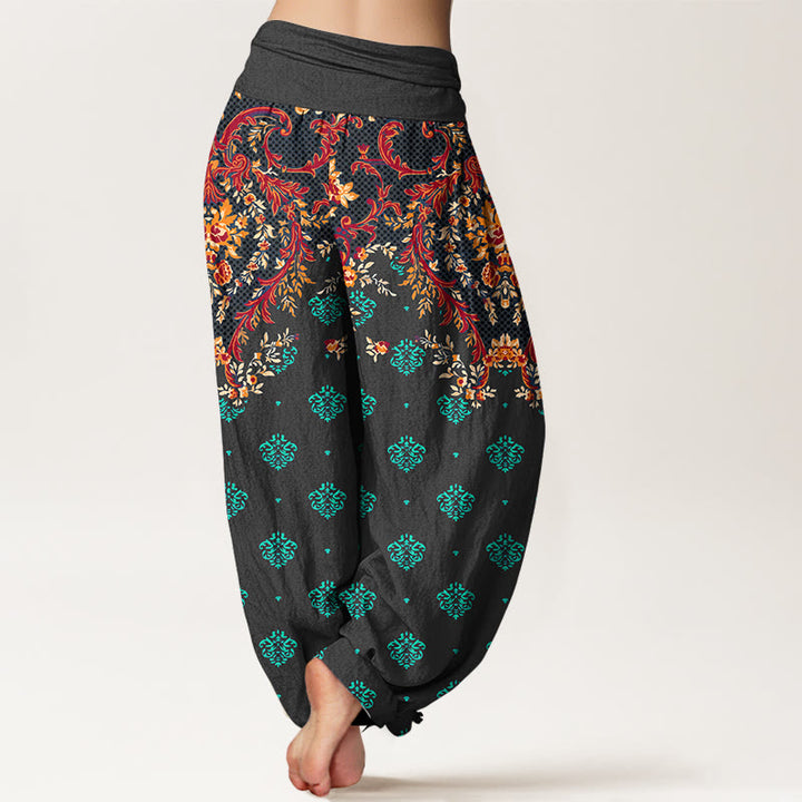 Pantalon harem à taille élastique pour femme, en coton à motif de feuilles symétriques et de Buddha Stones - image 6