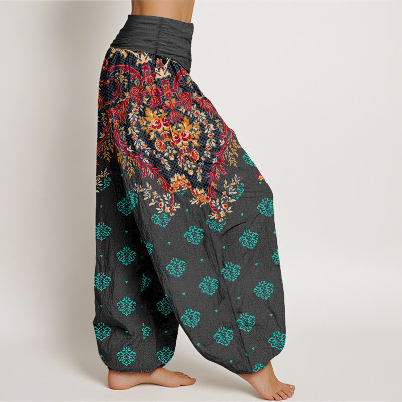 Pantalon harem à taille élastique pour femme, en coton à motif de feuilles symétriques et de Buddha Stones - image 7