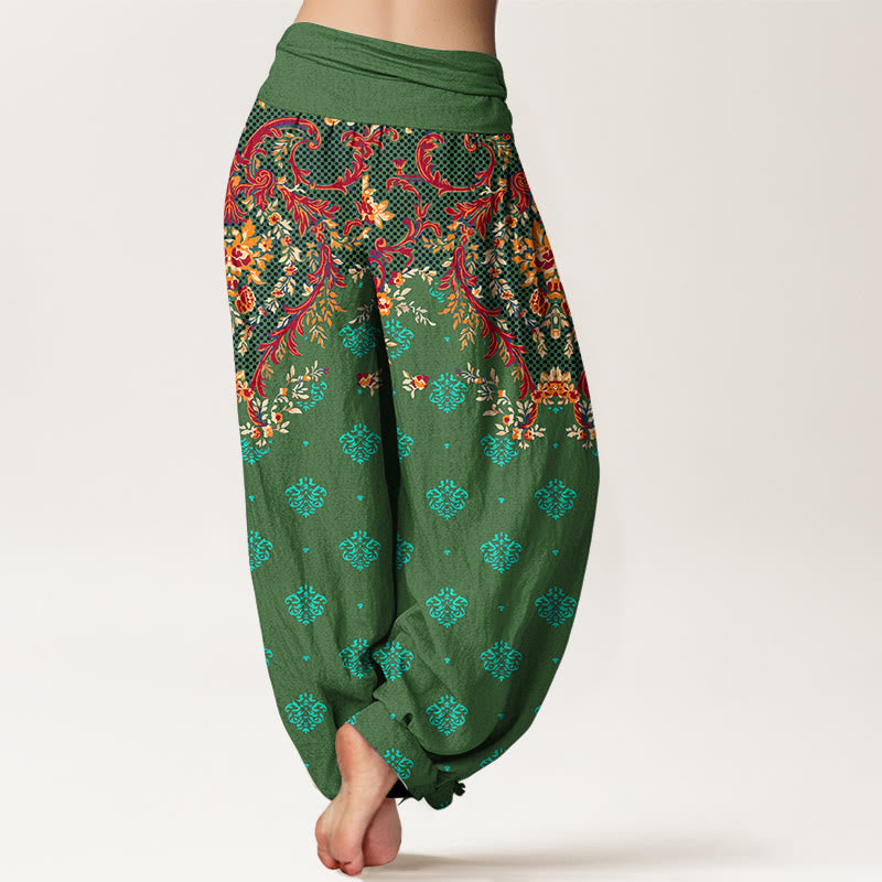 Pantalon harem à taille élastique pour femme, en coton à motif de feuilles symétriques et de Buddha Stones - image 9