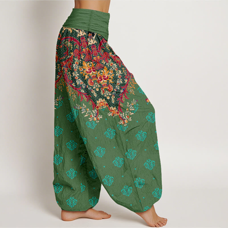 Pantalon harem à taille élastique pour femme, en coton à motif de feuilles symétriques et de Buddha Stones - image 10