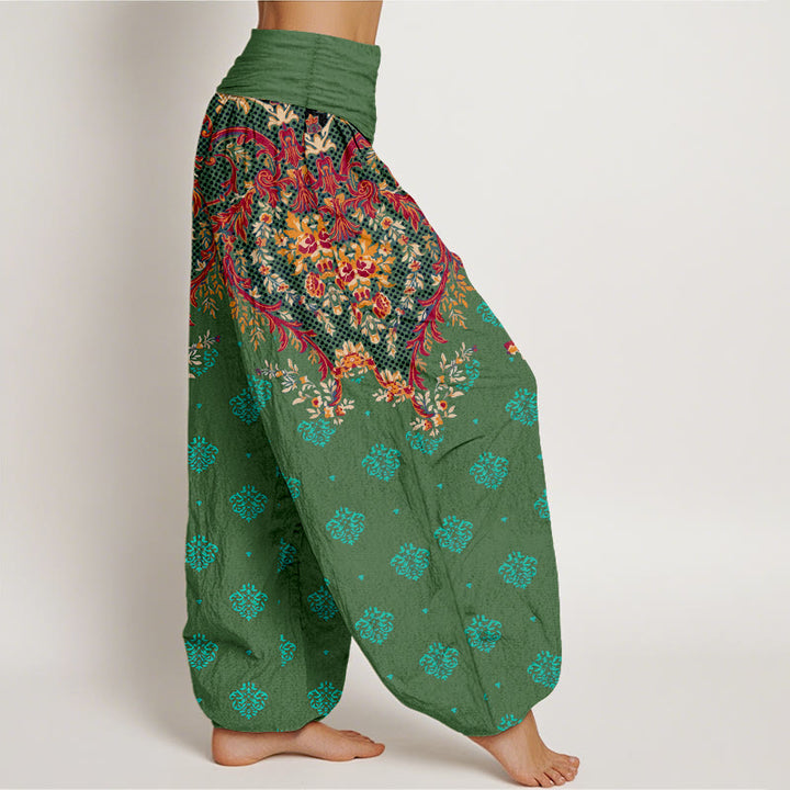 Pantalon harem à taille élastique pour femme, en coton à motif de feuilles symétriques et de Buddha Stones - image 10
