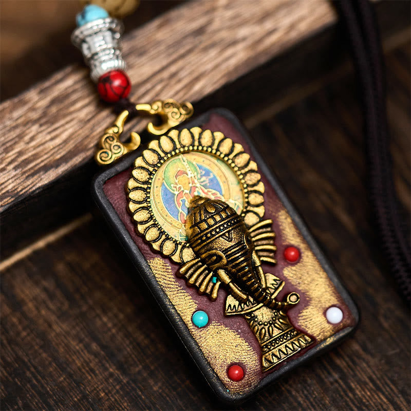 Buddha Stones, Ganesh tibétain, Ganpati, éléphant, bois d'ébène, corde, collier de paix, pendentif, collier de paix - Style B - image 10