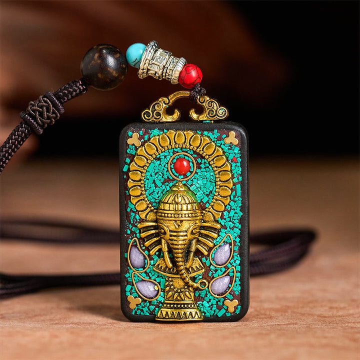 Buddha Stones, Ganesh tibétain, Ganpati, éléphant, bois d'ébène, corde, collier de paix, pendentif, collier de paix - image 3