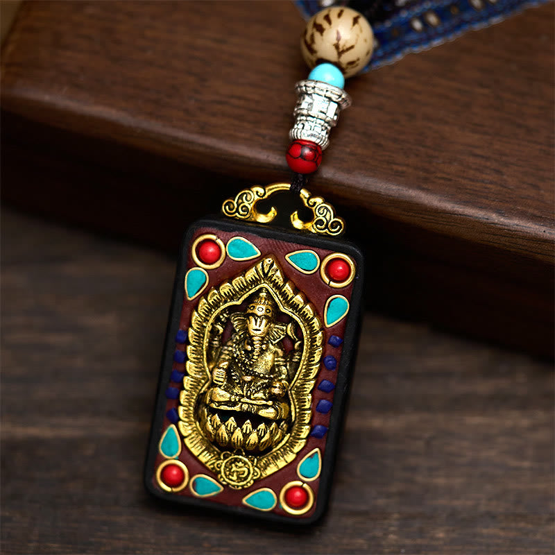 Buddha Stones, Ganesh tibétain, Ganpati, éléphant, bois d'ébène, corde, collier de paix, pendentif, collier de paix - image 28