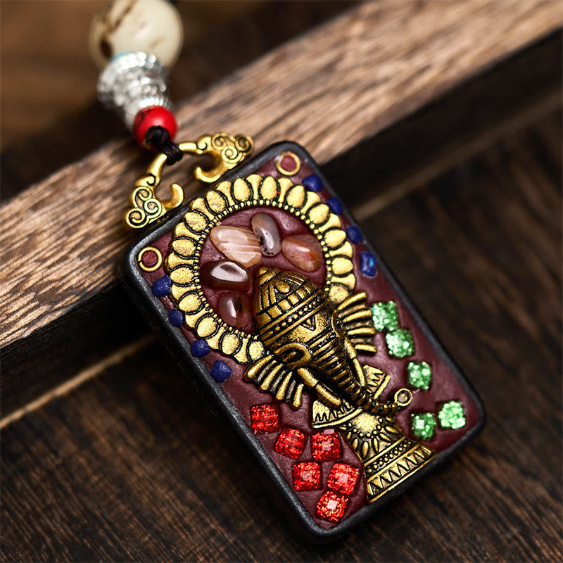 Buddha Stones, Ganesh tibétain, Ganpati, éléphant, bois d'ébène, corde, collier de paix, pendentif, collier de paix - Style C - image 17