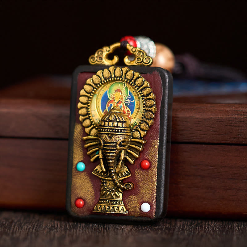 Buddha Stones, Ganesh tibétain, Ganpati, éléphant, bois d'ébène, corde, collier de paix, pendentif, collier de paix - image 11