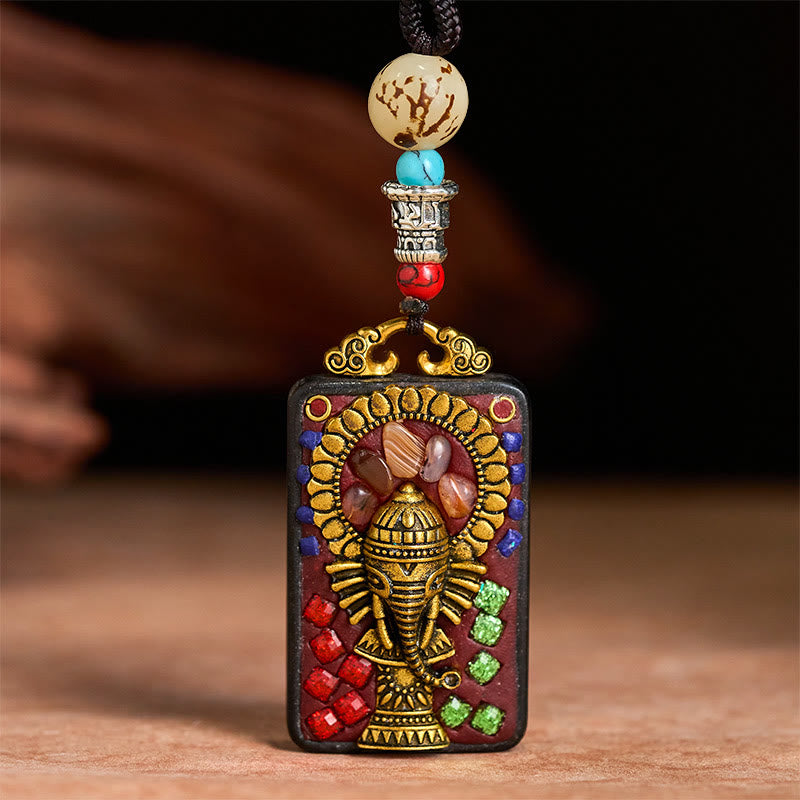 Buddha Stones, Ganesh tibétain, Ganpati, éléphant, bois d'ébène, corde, collier de paix, pendentif, collier de paix - image 20