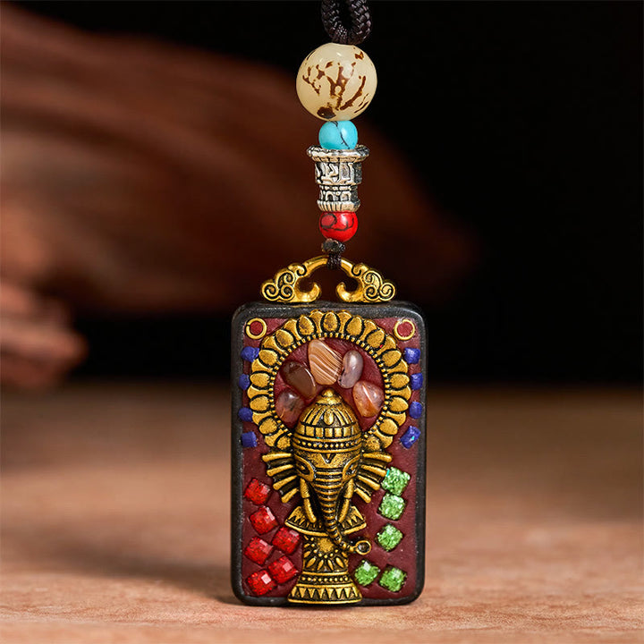 Buddha Stones, Ganesh tibétain, Ganpati, éléphant, bois d'ébène, corde, collier de paix, pendentif, collier de paix - image 20