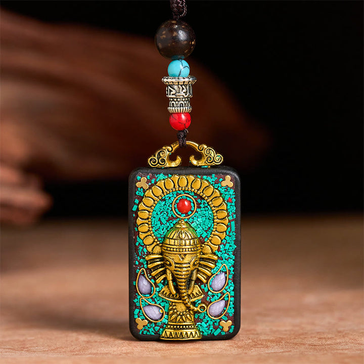 Buddha Stones, Ganesh tibétain, Ganpati, éléphant, bois d'ébène, corde, collier de paix, pendentif, collier de paix - image 4