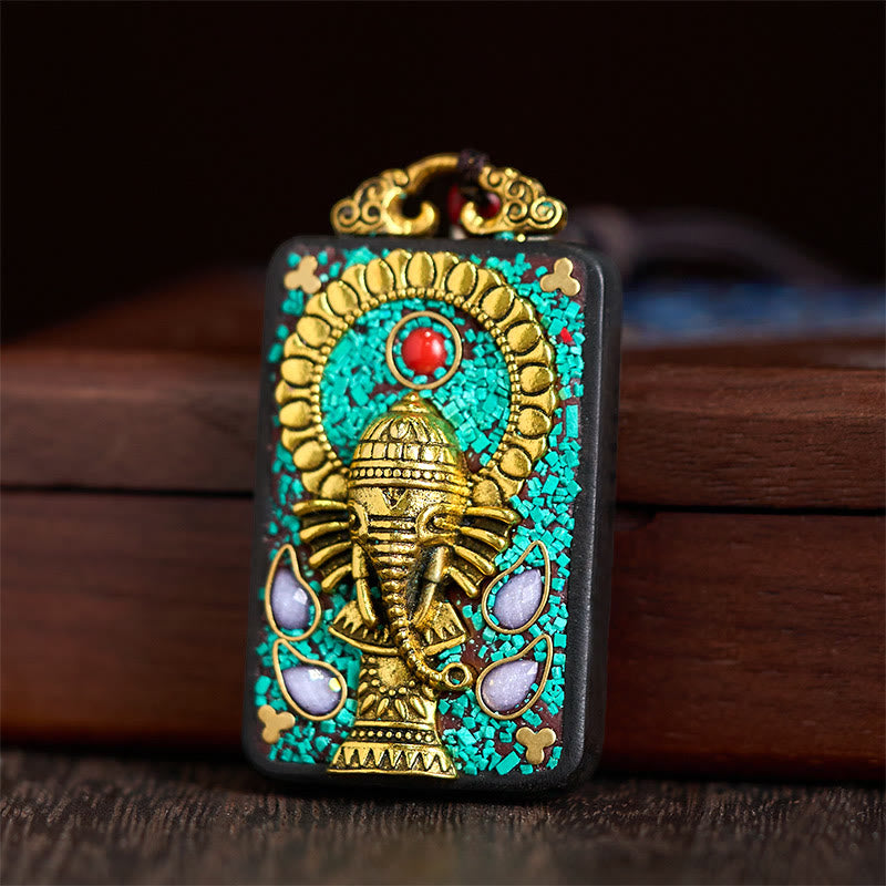 Buddha Stones, Ganesh tibétain, Ganpati, éléphant, bois d'ébène, corde, collier de paix, pendentif, collier de paix - image 2