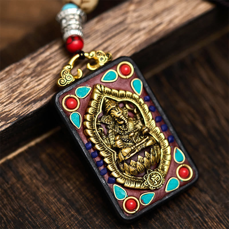 Buddha Stones, Ganesh tibétain, Ganpati, éléphant, bois d'ébène, corde, collier de paix, pendentif, collier de paix - Style D - image 24