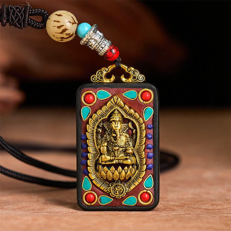 Buddha Stones, Ganesh tibétain, Ganpati, éléphant, bois d'ébène, corde, collier de paix, pendentif, collier de paix - image 26