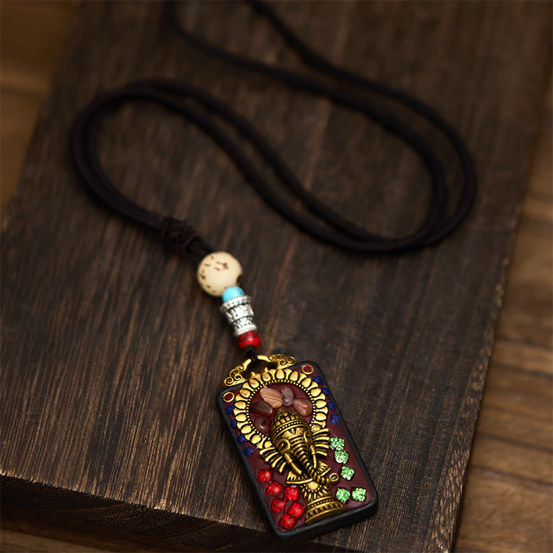 Buddha Stones, Ganesh tibétain, Ganpati, éléphant, bois d'ébène, corde, collier de paix, pendentif, collier de paix - image 22