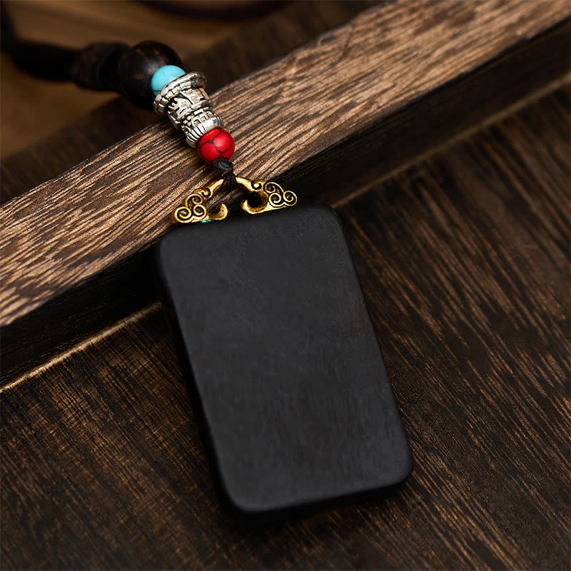 Buddha Stones, Ganesh tibétain, Ganpati, éléphant, bois d'ébène, corde, collier de paix, pendentif, collier de paix - image 1