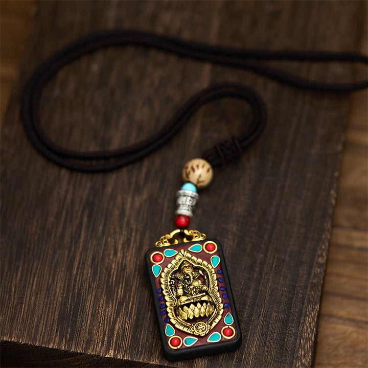 Buddha Stones, Ganesh tibétain, Ganpati, éléphant, bois d'ébène, corde, collier de paix, pendentif, collier de paix - image 29