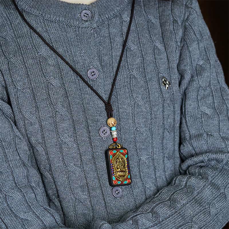 Buddha Stones, Ganesh tibétain, Ganpati, éléphant, bois d'ébène, corde, collier de paix, pendentif, collier de paix - image 30