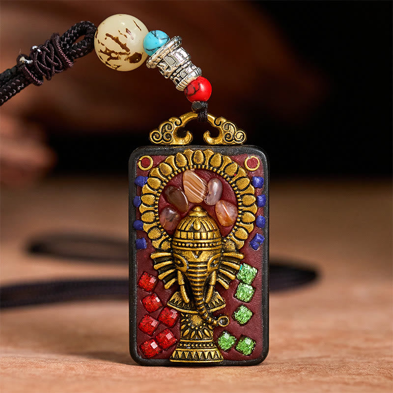 Buddha Stones, Ganesh tibétain, Ganpati, éléphant, bois d'ébène, corde, collier de paix, pendentif, collier de paix - image 19