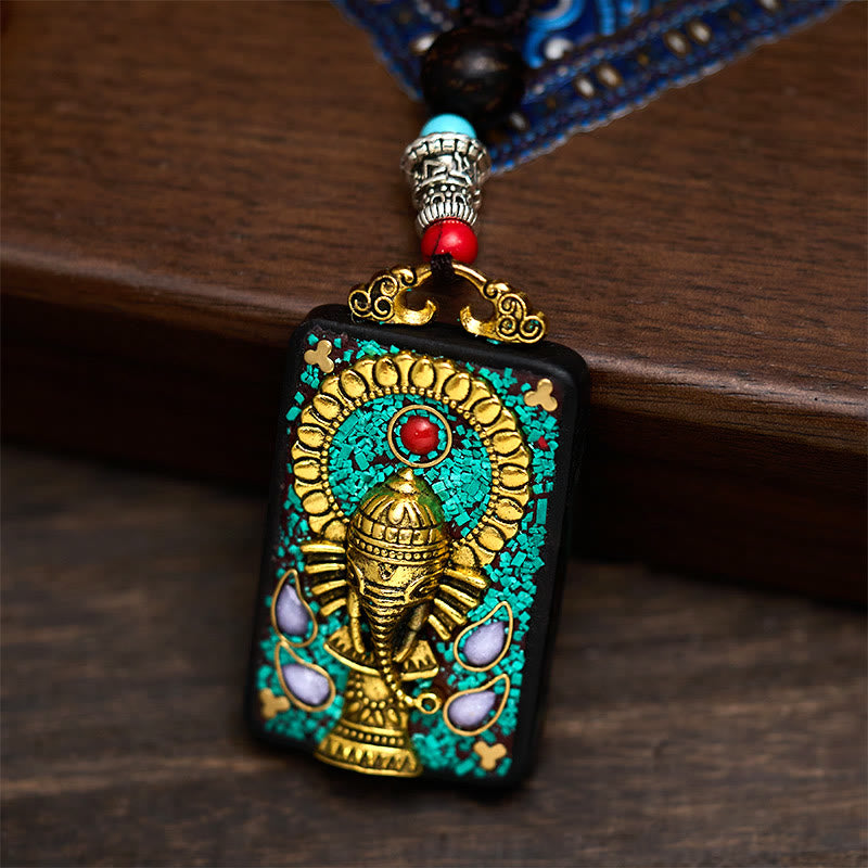 Buddha Stones, Ganesh tibétain, Ganpati, éléphant, bois d'ébène, corde, collier de paix, pendentif, collier de paix - image 5