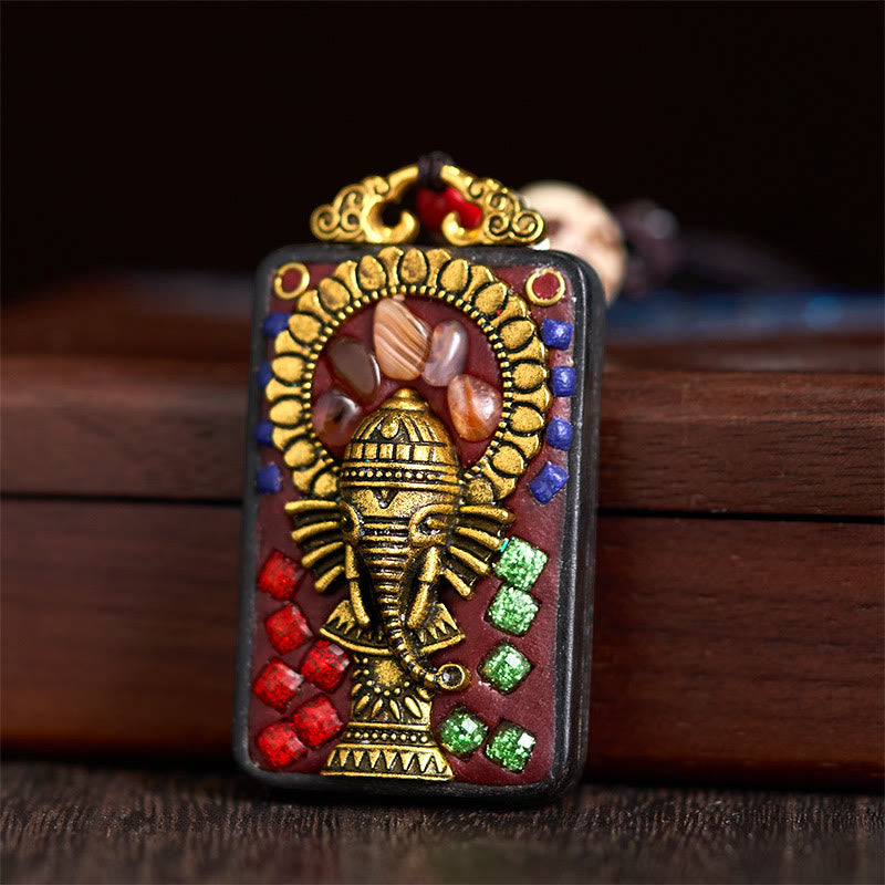 Buddha Stones, Ganesh tibétain, Ganpati, éléphant, bois d'ébène, corde, collier de paix, pendentif, collier de paix - image 18