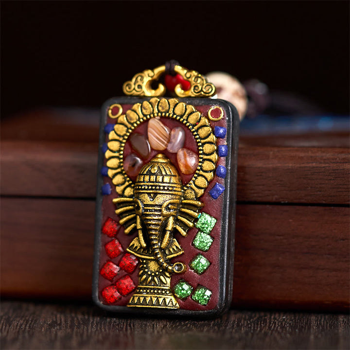 Buddha Stones, Ganesh tibétain, Ganpati, éléphant, bois d'ébène, corde, collier de paix, pendentif, collier de paix - image 18