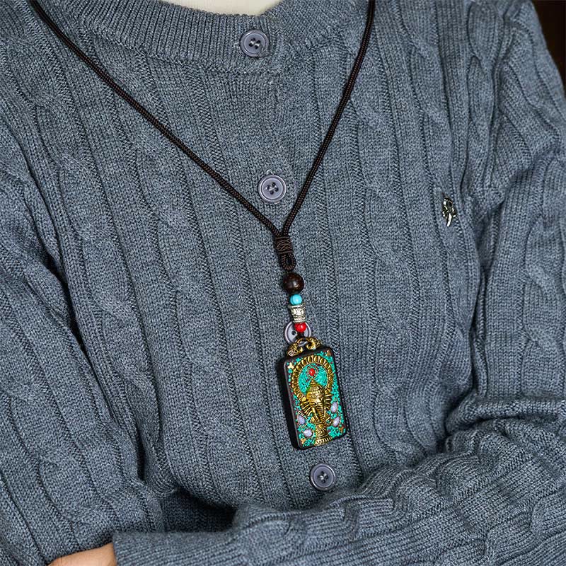 Buddha Stones, Ganesh tibétain, Ganpati, éléphant, bois d'ébène, corde, collier de paix, pendentif, collier de paix - image 7