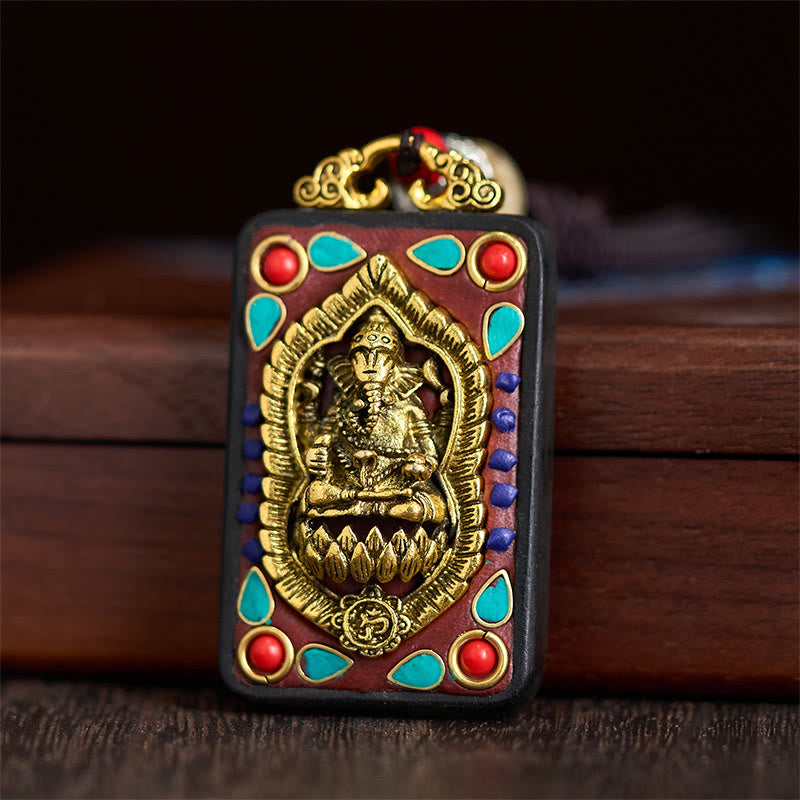 Buddha Stones, Ganesh tibétain, Ganpati, éléphant, bois d'ébène, corde, collier de paix, pendentif, collier de paix - image 25