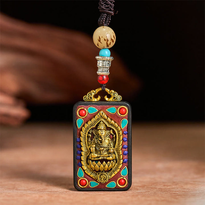 Buddha Stones, Ganesh tibétain, Ganpati, éléphant, bois d'ébène, corde, collier de paix, pendentif, collier de paix - image 27
