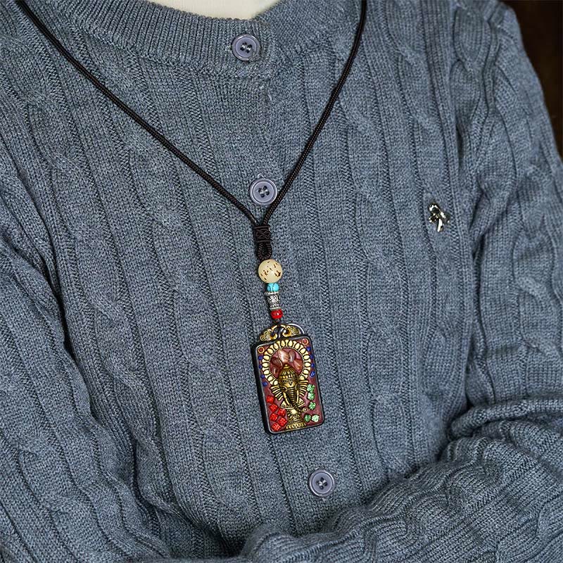 Buddha Stones, Ganesh tibétain, Ganpati, éléphant, bois d'ébène, corde, collier de paix, pendentif, collier de paix - image 23