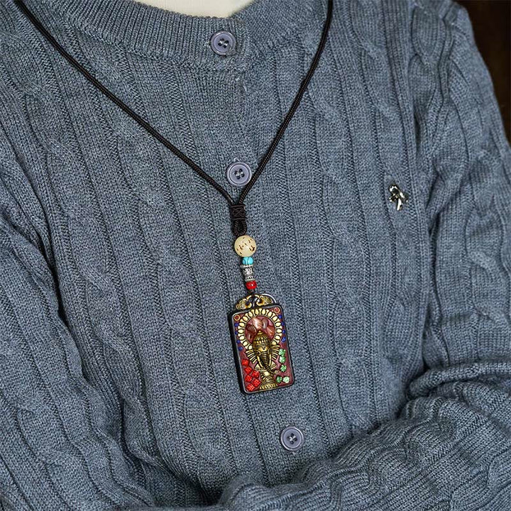 Buddha Stones, Ganesh tibétain, Ganpati, éléphant, bois d'ébène, corde, collier de paix, pendentif, collier de paix - image 23