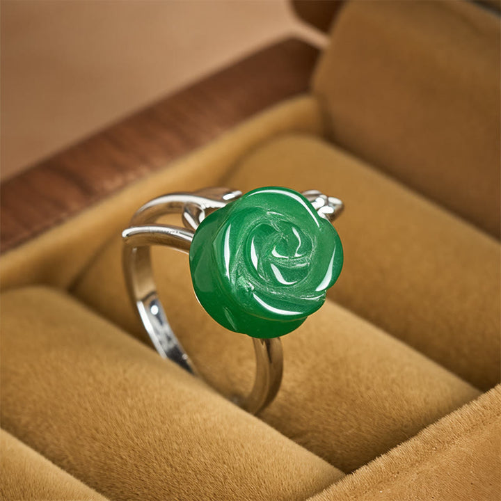 Bague d'équilibre ajustable en argent plaqué cuivre et jaspe rose vert Buddha Stones. - Jaspe vert (réglable) - image 0