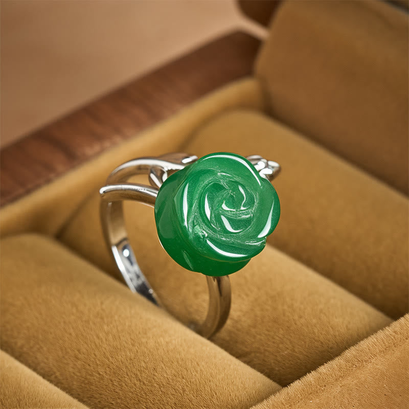 Bague d'équilibre ajustable en argent plaqué cuivre et jaspe rose vert Buddha Stones. - Jaspe vert (réglable) - image 0