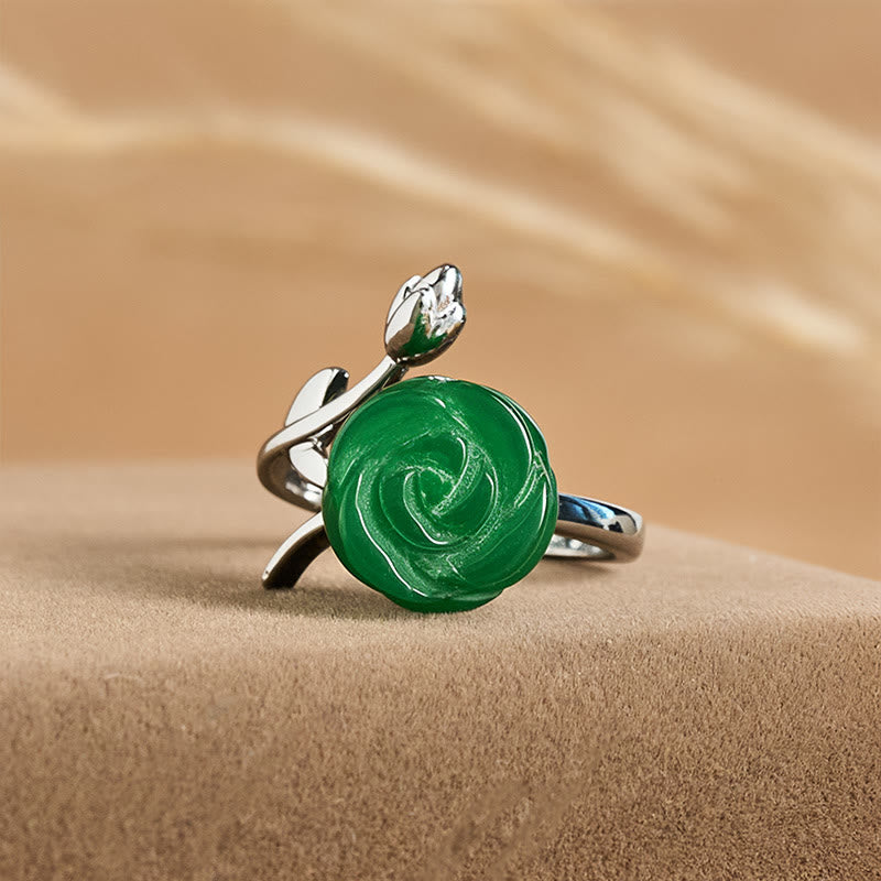 Bague d'équilibre ajustable en argent plaqué cuivre et jaspe rose vert Buddha Stones. - image 1