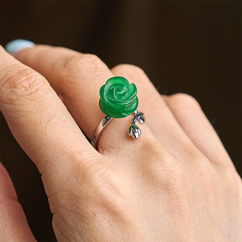 Bague d'équilibre ajustable en argent plaqué cuivre et jaspe rose vert Buddha Stones. - image 4