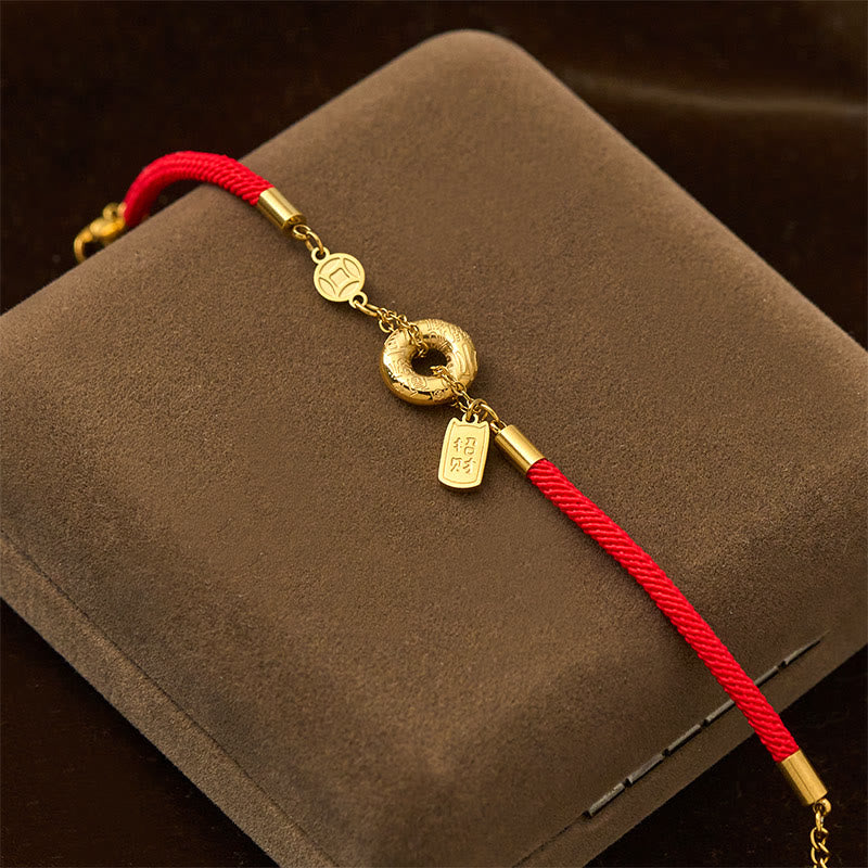 Bracelet en acier titane avec boucle de paix et breloque porte-bonheur en forme de corde rouge, orné de Buddha Stones. - image 2