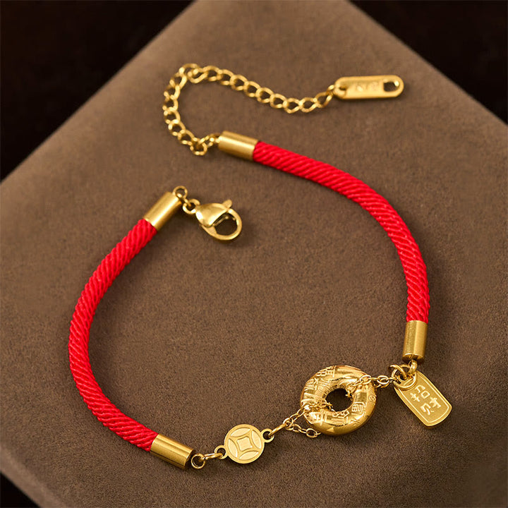 Bracelet en acier titane avec boucle de paix et breloque porte-bonheur en forme de corde rouge, orné de Buddha Stones. - image 1
