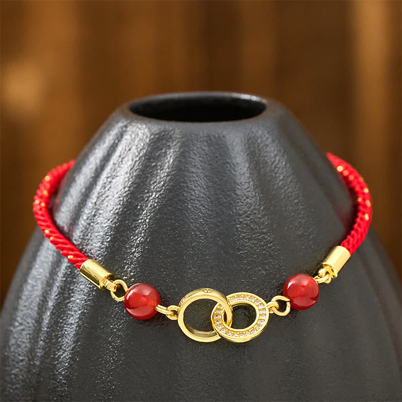 Bracelet de protection en cuivre plaqué or avec boucles de paix et Buddha Stones reliées par un cordon rouge - image 3