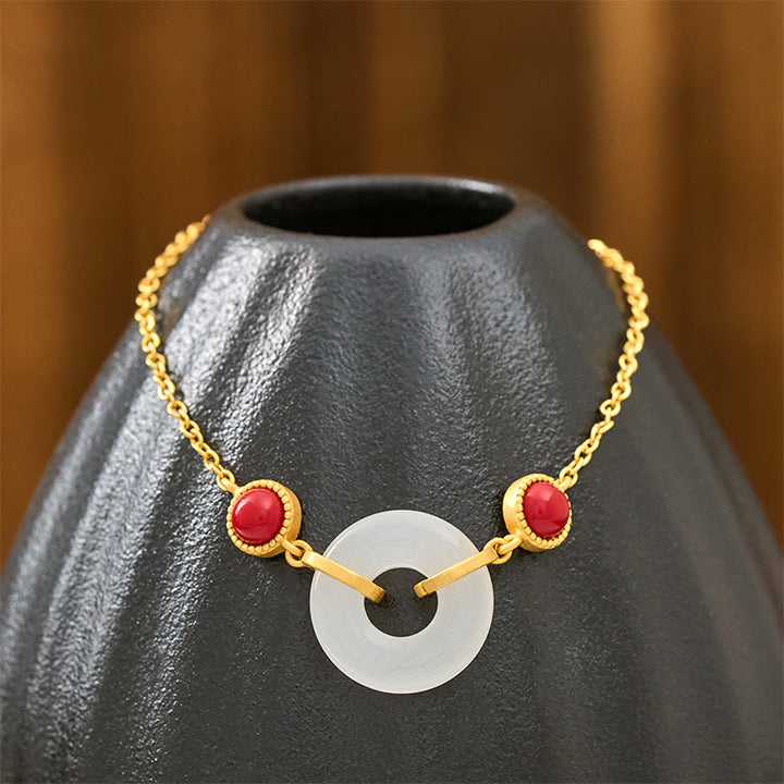 Bracelet de protection en jade blanc Hetian plaqué or et cuivre, orné d'une boucle de paix et de Buddha Stones - image 3