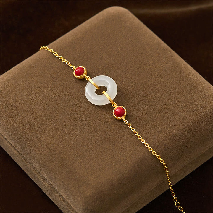 Bracelet de protection en jade blanc Hetian plaqué or et cuivre, orné d'une boucle de paix et de Buddha Stones - image 2