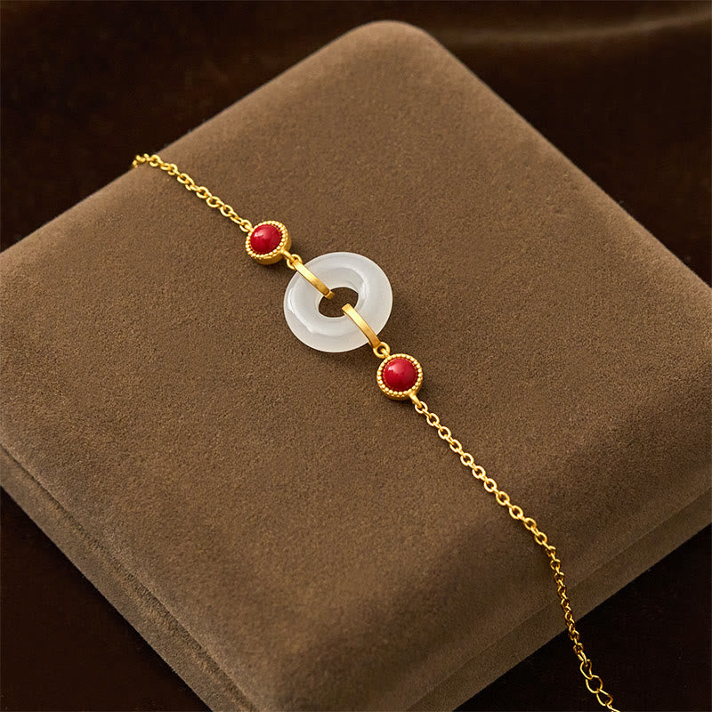 Bracelet de protection en jade blanc Hetian plaqué or et cuivre, orné d'une boucle de paix et de Buddha Stones - image 2