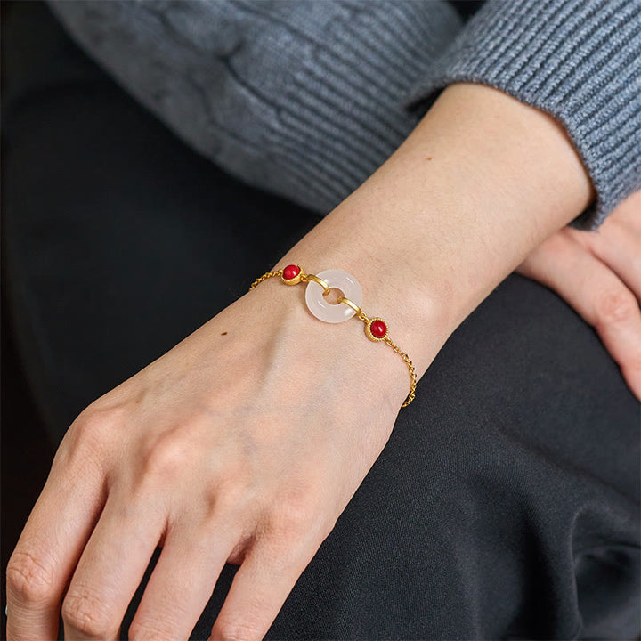 Bracelet de protection en jade blanc Hetian plaqué or et cuivre, orné d'une boucle de paix et de Buddha Stones - image 4