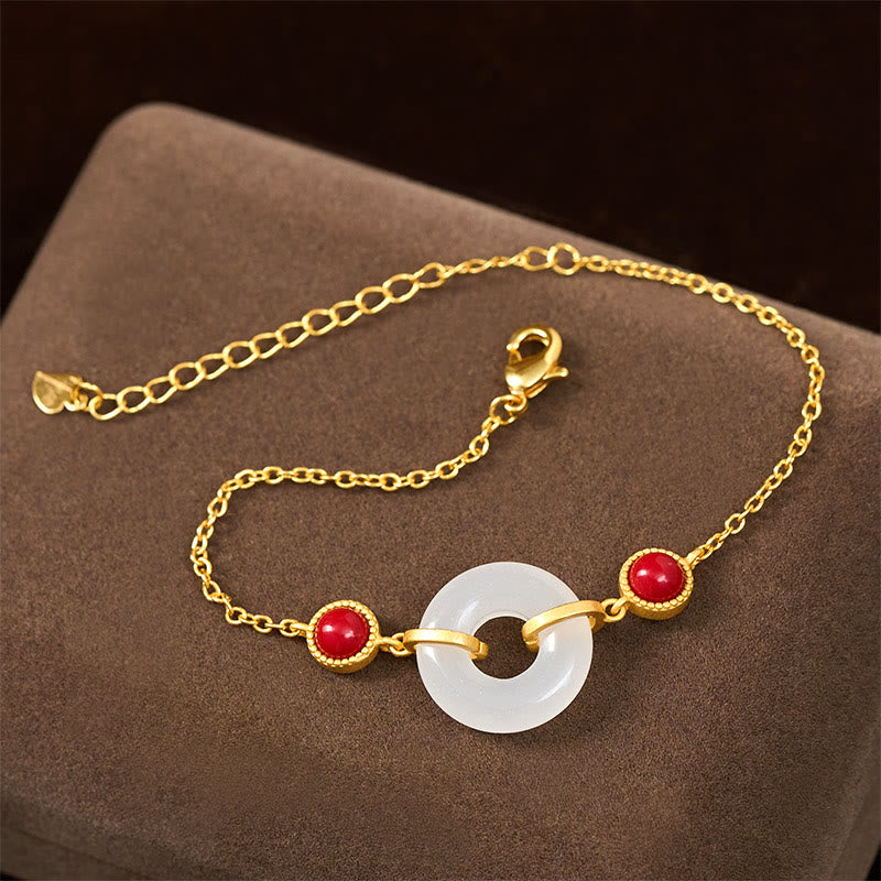 Bracelet de protection en jade blanc Hetian plaqué or et cuivre, orné d'une boucle de paix et de Buddha Stones - image 1