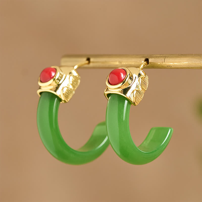 Boucles d'oreilles créoles rondes en jade Hetian plaqué or et cuivre, ornées de Buddha Stones - image 10