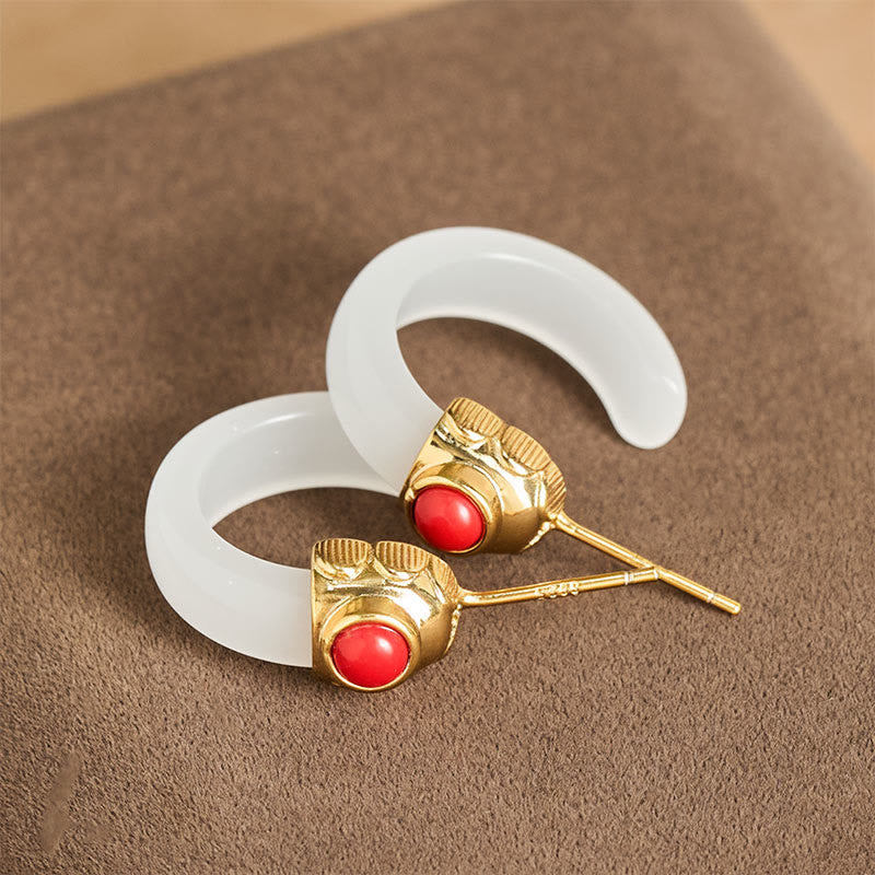 Boucles d'oreilles créoles rondes en jade Hetian plaqué or et cuivre, ornées de Buddha Stones - image 7