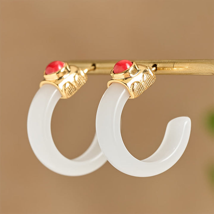 Boucles d'oreilles créoles rondes en jade Hetian plaqué or et cuivre, ornées de Buddha Stones - image 6