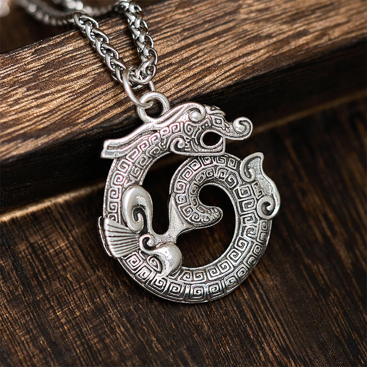 Collier pendentif en argent plaqué cuivre représentant un dragon enroulé tibétain en Buddha Stones - image 3