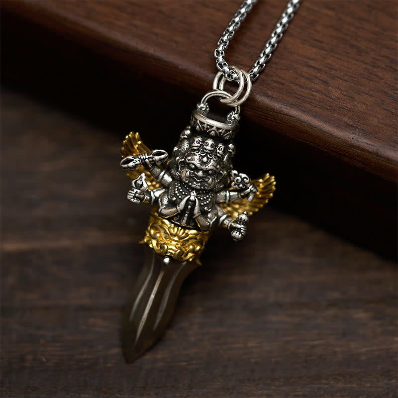 Buddha Stones Vajra Tibétain, motif à trois têtes et six bras, en cuivre, pendentif collier et pouvoir spirituel de guérison - image 1